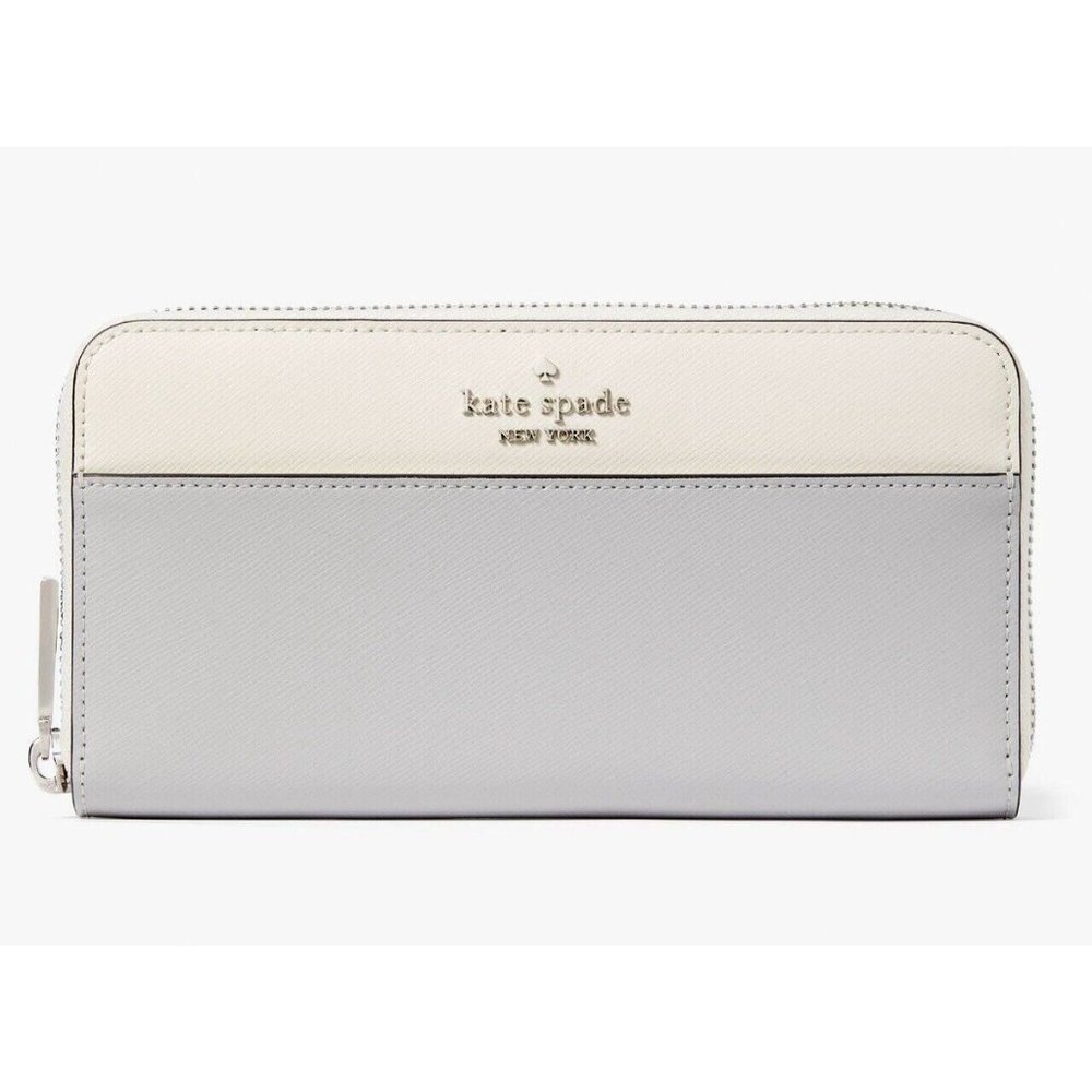 New Kate Spade Madison Colorblock Saffiano Leather Wallet Platinum Grey